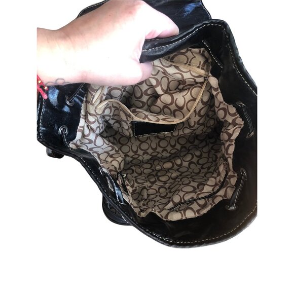 WOMENS BLACK CANVAS & NYLON BACKPACK INSIDE/OUTTER POCKETS, DRAW STRING CLOSURE - Picture 9 of 13